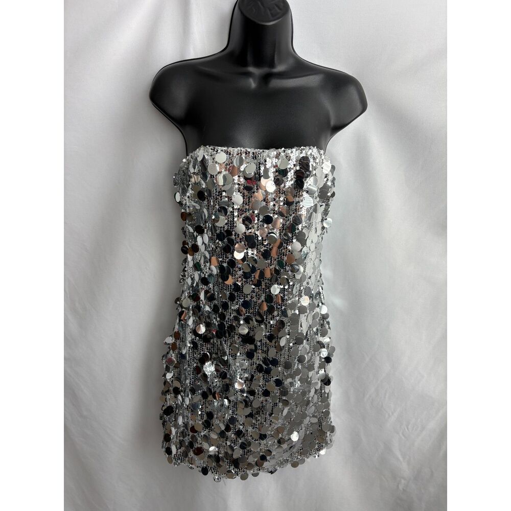 Strapless Silver Sequin Mini Dress - Picture 2 of 11